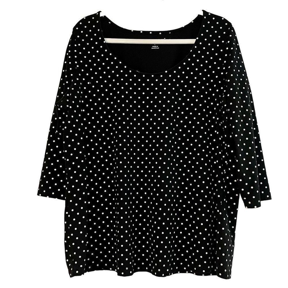 Jessica London Polka Dot Blouse Quarter Sleeve Boat Neck Size L (18-20)